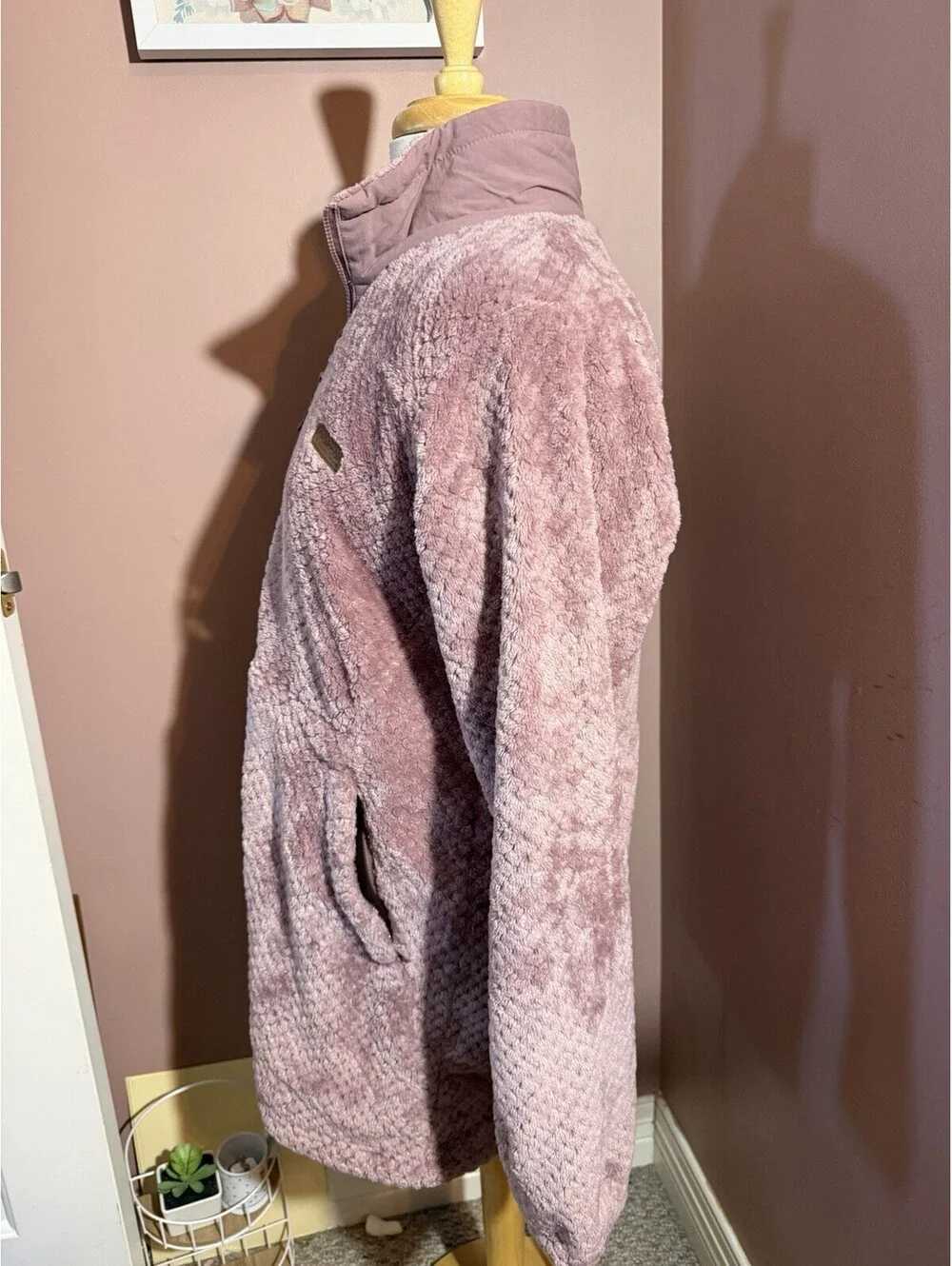Columbia Fire Side Half Zip Pullover Sherpa Fleece Womens Large Mauve Pink Soft
